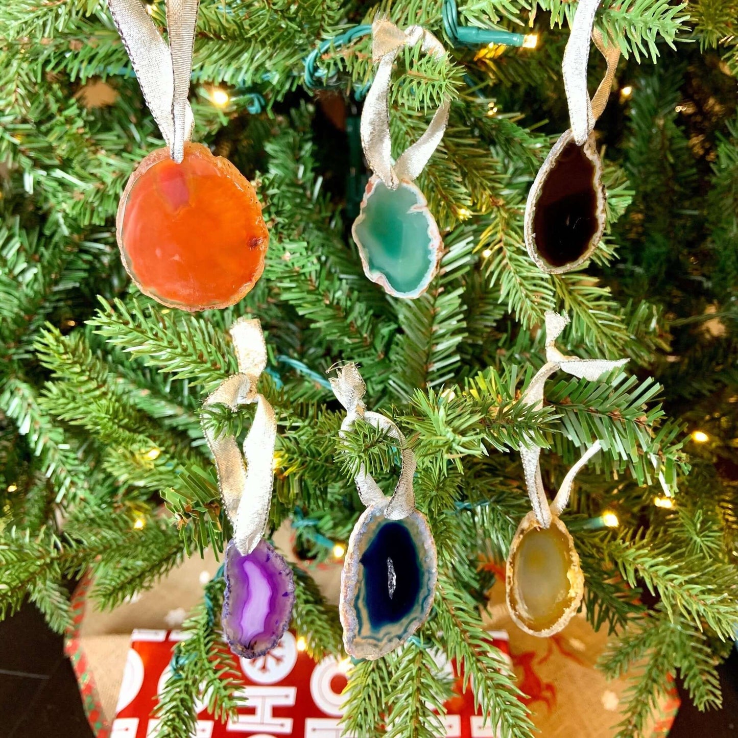 Agate Geode Slice Ornament - Variety of Color Agate Slice Ornaments - Customize Ribbons - DashAlexandra
