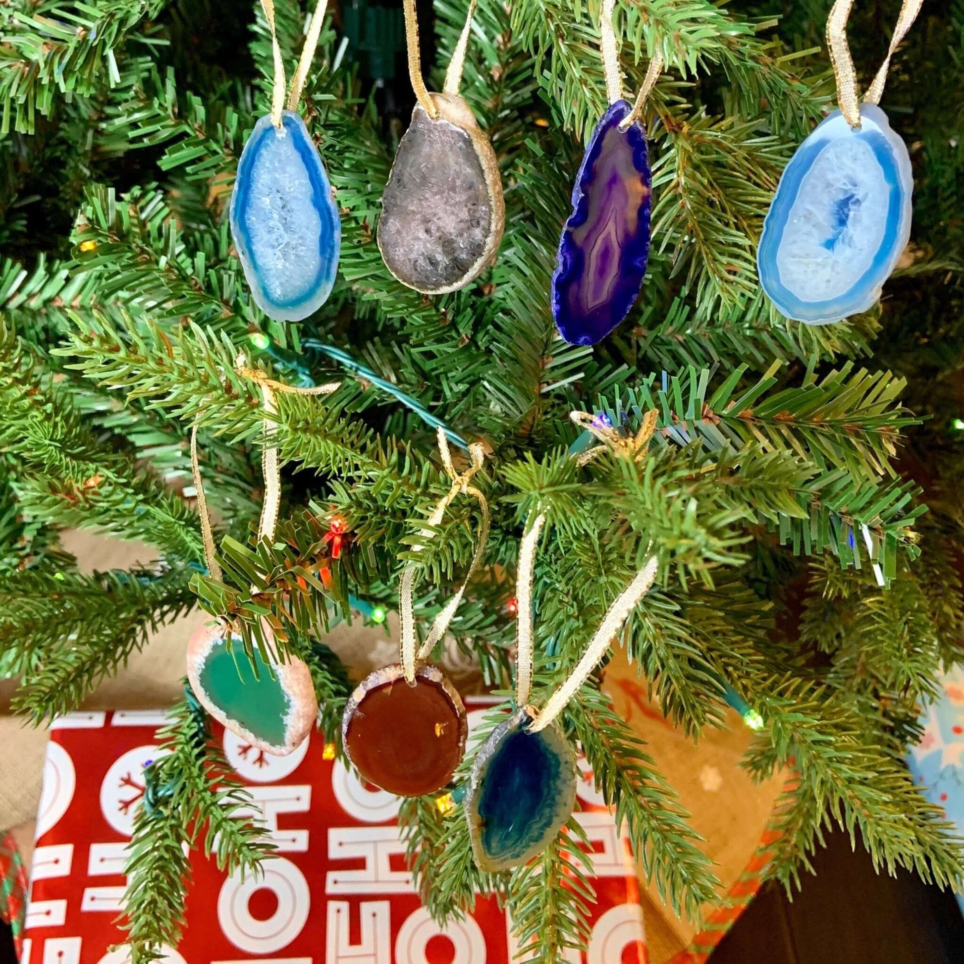 Agate Geode Slice Ornament - Variety of Color Agate Slice Ornaments - Customize Ribbons - DashAlexandra