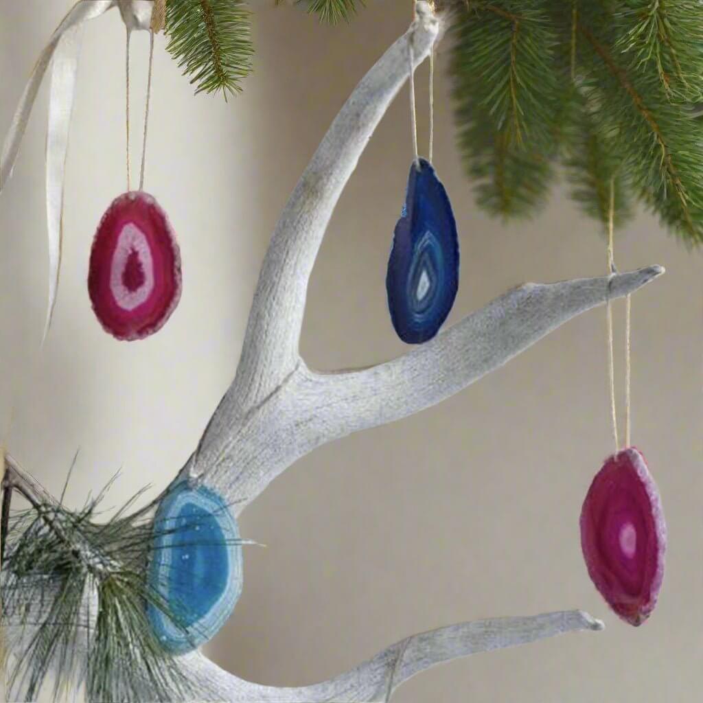 Agate Geode Slice Ornament - Variety of Color Agate Slice Ornaments - Customize Ribbons - DashAlexandra