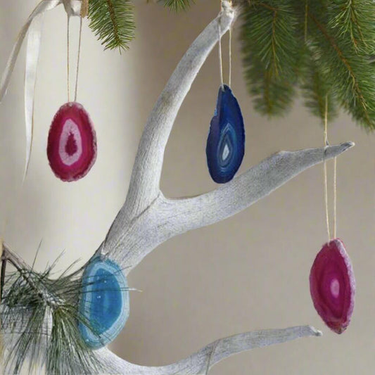 Agate Geode Slice Ornament - Variety of Color Agate Slice Ornaments - Customize Ribbons - DashAlexandra
